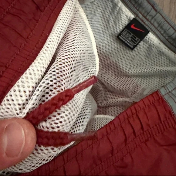 Vintage Nike Men's Maroon Athletic Swim Shorts with Swoosh 90s - Picture 5 of 6